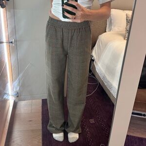 Sen Plaid Elastic Waist Wide-Leg Trousers - Brown Plaid